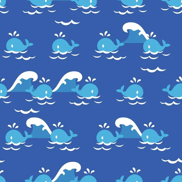 Swimming Baby Whale Sea Vector Graphic Illustration Padrão Sem Costura — Vetor de Stock