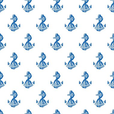 Vintage Sea Anchor Vector Grafiksiz Desen arkaplan ve giyim tasarımı için kullanılabilir