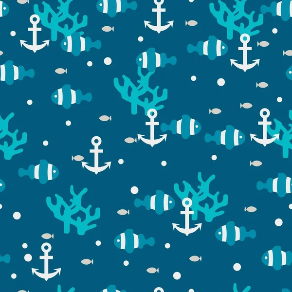 Blue Sea Nature Vector Graphic Seamless Pattern Can Use Background — Stock Vector