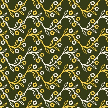 Sarı ve Beyaz Çiçekli Vektör Silueti Kusursuz Desen arkaplan ve giysi tasarımı için kullanılabilir