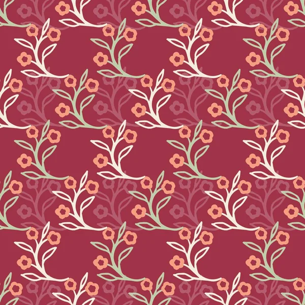 Vintage Red Floral Silhouette Flat Vector Graphic Art Seamless Pattern — Διανυσματικό Αρχείο