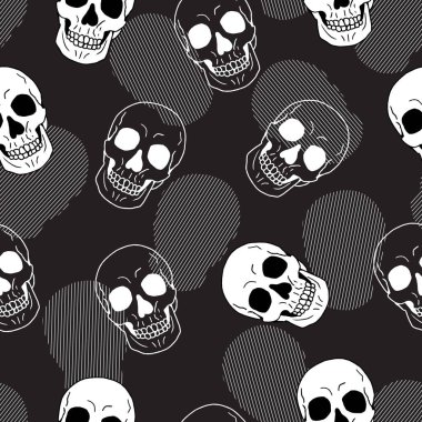 Ürkütücü Gülümseyen Kafatası Yüz Vektör Grafiksiz Desen arka plan ve giysi tasarımı için kullanılabilir