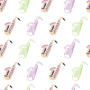 Soyut Saksafon Pastel Renk Paleti Vektörü Grafiksiz Desen arkaplan ve giysi tasarımı için kullanılabilir