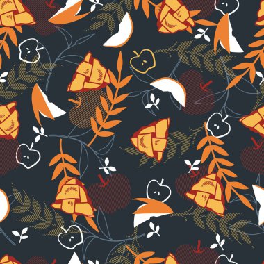 Soyut Apple Pie Çiçekli Vektör Grafiksiz Desen arkaplan ve giyim tasarımı için kullanılabilir