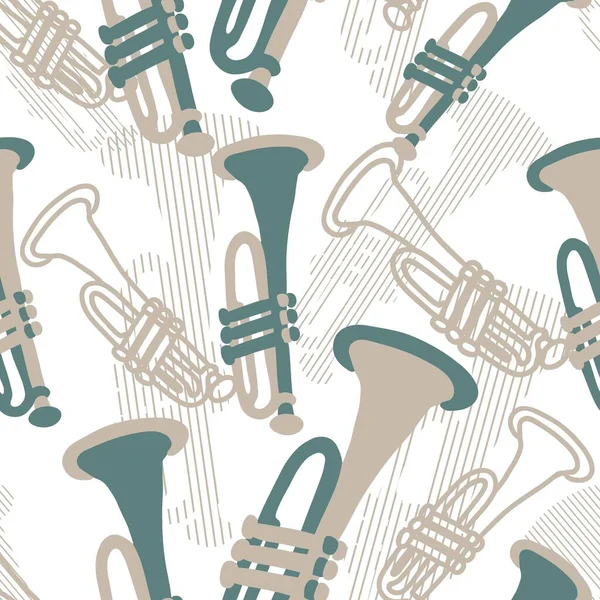 Abstract Happy Trumpet Muzikale Prestaties Vector Grafische Kunst Naadloos Patroon — Stockvector