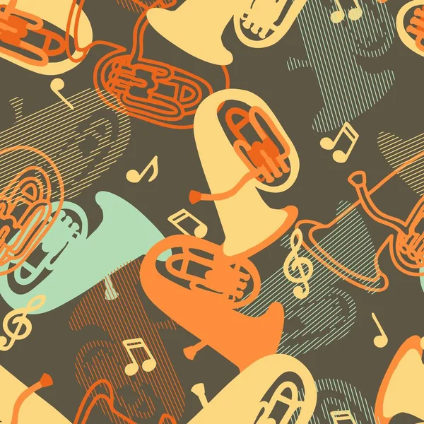 Jazz Festival Met Tube Music Instrument Vector Graphic Seamless Pattern — Stockvector