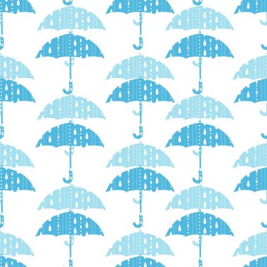 Mavi Yağmurlu Günler ve Şemsiyeler Grafik Sanatı Vektörü Kusursuz Desen arkaplan ve giysi tasarımı için kullanılabilir
