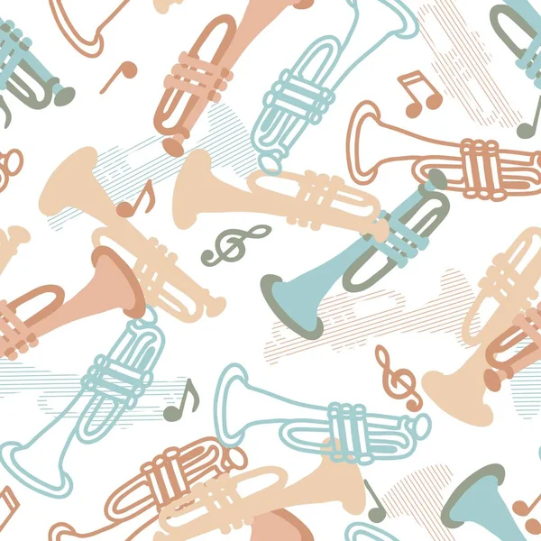 Abstract Trumpet Jazz Musical Party Vector Grafische Kunst Naadloos Patroon — Stockvector