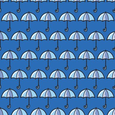 Mavi Yağmurlu Hava Şemsiyesi Kusursuz Şablon. Neşeli ve yağmurdan esinlenilmiş sanat eserleri için ideal. Hava durumuyla ilgili projeler için mükemmel, kumaş baskıları, duvar kağıtları, kırtasiye malzemeleri, vs.