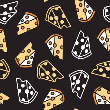 Eğlenceli Peynir, Aşıklar İçin Kusursuz Çizgi Film Şablonu. Yemek severler ve yaratıcı tasarımlar için eğlenceli bir çizim. Paketleme, yiyecek markalaşması, duvar kağıtları, kumaş baskıları vs. için mükemmel