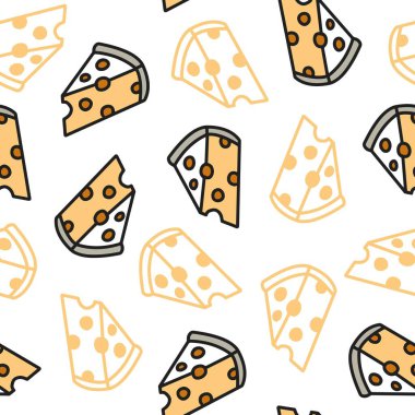 Çift Tarzlı Peynir Düğümleme Kalıbı. Gıda ambalajı, süt ürünleri markası, mutfak dekorasyonu ve eğlenceli mutfak tasarımları için kusursuz vektör deseni.