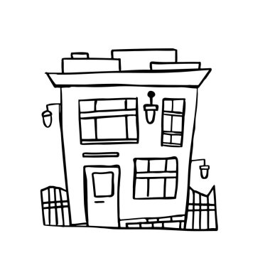 Vektör el çizimi ev çizimi komik bir çizim. Dijital çocuk tasarımı için küçük bir ev.