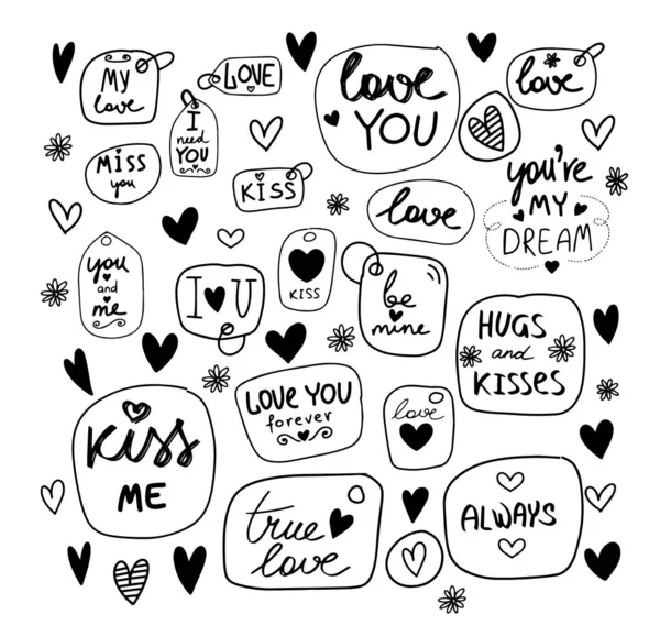 Handgezeichnetes Doodle Love Feelings Kollektion Vector Illustration Sketchy Love Icons — Stockvektor