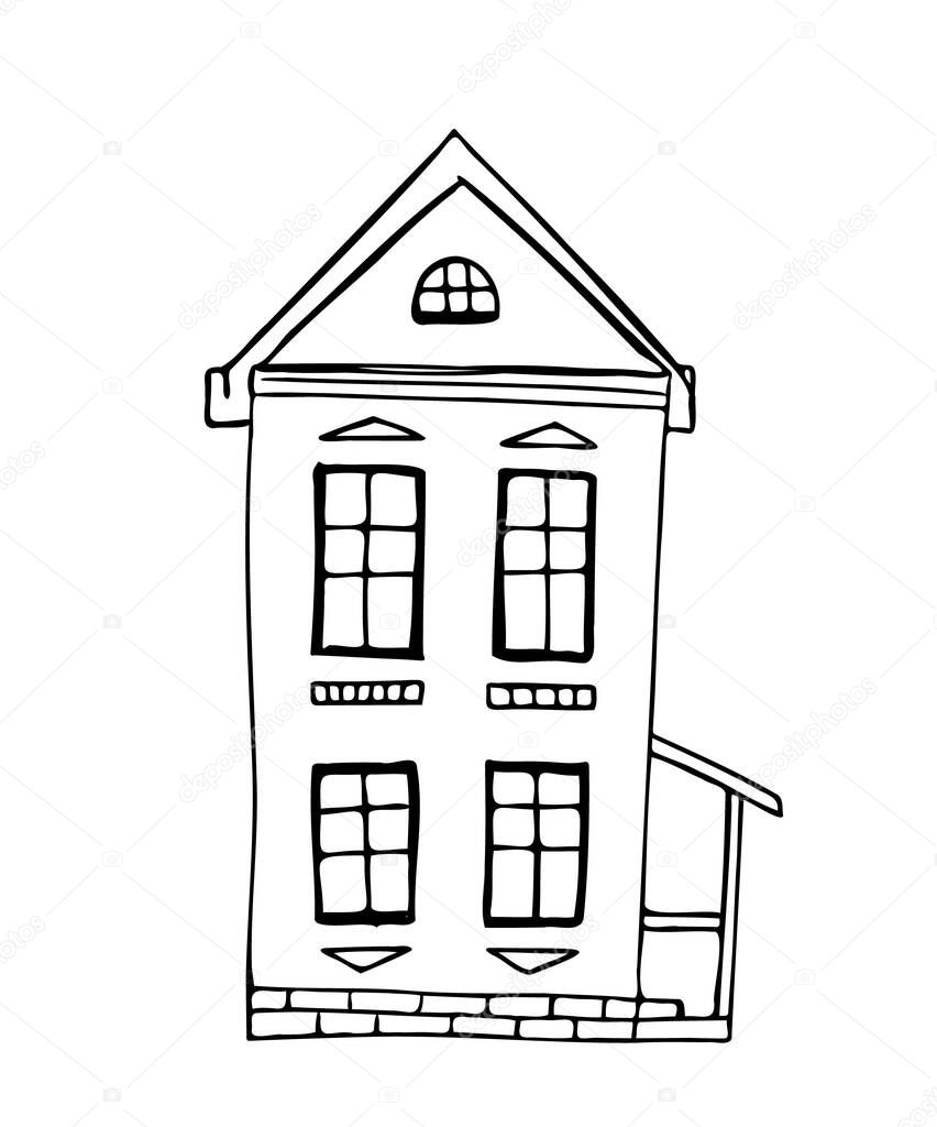 Vector illustration Hand-drawing sketch of tiny house Doodle hand-drawn funny elements for kids design