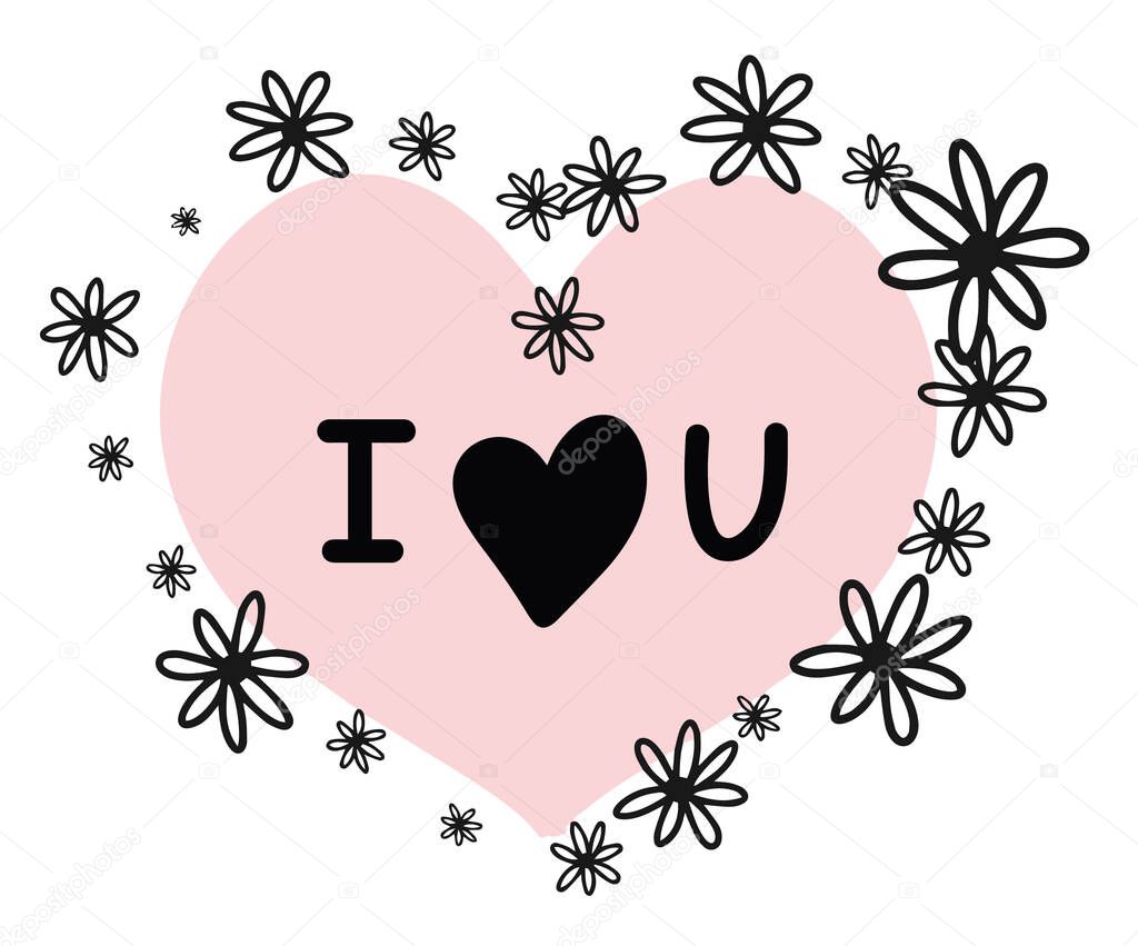 Sweat pink heart with small flowers for St.Valentines day Vector illustration