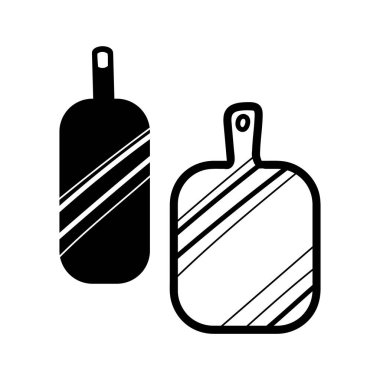 Beyaz arka planda siyah mutfak araçlarının vektör çizimi. Siyah komik mutfak malzemeleri. Duvar kağıdı, şablon dolguları, tekstil, web sayfası arka planı, yüzey dokuları için kullanılabilir. 