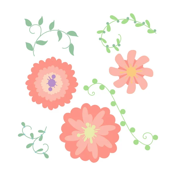 Kolekce Kvetoucích Květin Izolovaných Bílém Pozadí Hromada Květin Používaných Floristice — Stockový vektor