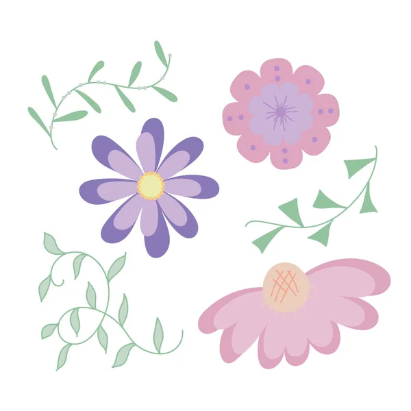 Kolekce Kvetoucích Květin Izolovaných Bílém Pozadí Hromada Květin Používaných Floristice — Stockový vektor
