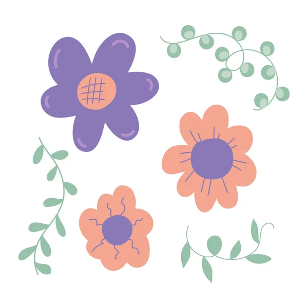 Colección Flores Flor Aisladas Sobre Fondo Blanco Paquete Flores Utilizadas — Vector de stock