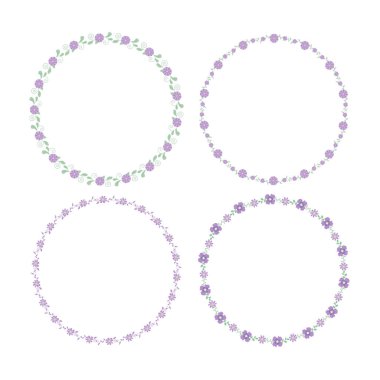 Çelenkler, dallar, otlu Laurel 'ler, bitkiler ve çiçekler. Elle çizilmiş çiçek çelenkleri. Doodle vektör illüstrasyonu.