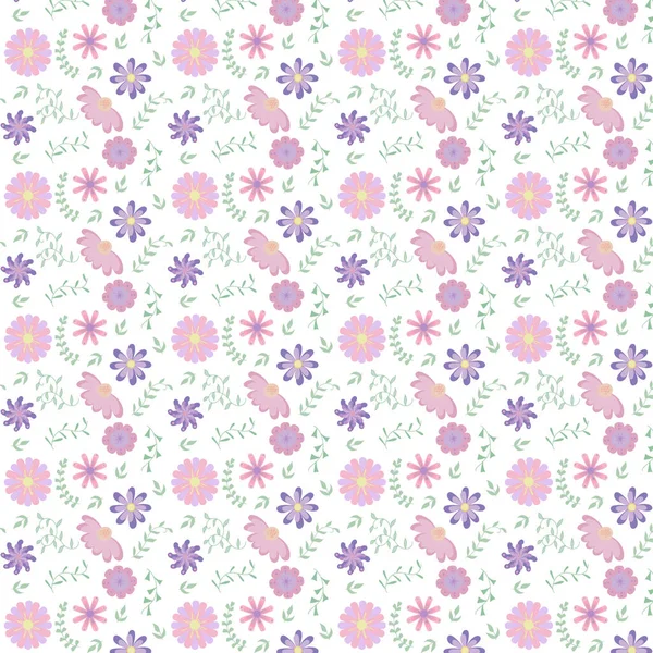 Modèle Floral Vectoriel Style Doodle Avec Des Fleurs Des Feuilles — Image vectorielle