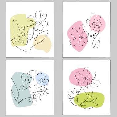 Botanik duvar sanat vektörü ayarlandı. Kolaj, baskı, kapak, duvar kağıdı, asgari ve doğal duvar sanatı için çiçek ve dalların soyut bitki sanatı tasarımı. Vektör illüstrasyonu.