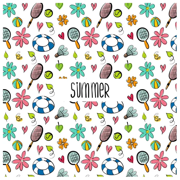 Cute Seamless Doodle Summer Abstract Vector Pattern Hand Drawn Sketch — Stock Vector