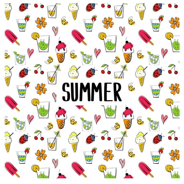 Cute Seamless Doodle Summer Abstract Vector Pattern Hand Drawn Sketch — Stock Vector