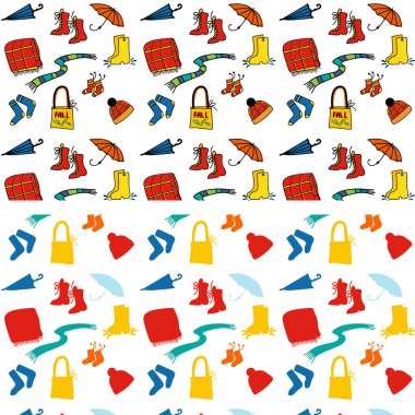 Rengarenk sonbahar yaprakları, meşe palamutları, balkabakları ve mantarları olan doğal, pürüzsüz bir desen. Sonsuz arka plan. Yapraklı soyut afiş baskısı. Kumaş, ambalaj ve tekstil için zarif bir doğa süsü..