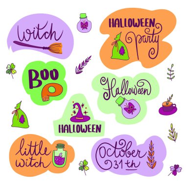 Cadılar Bayramı harfleri dizaynı. Cadılar bayramın kutlu olsun. Selamlama vektörü illüstrasyonu.