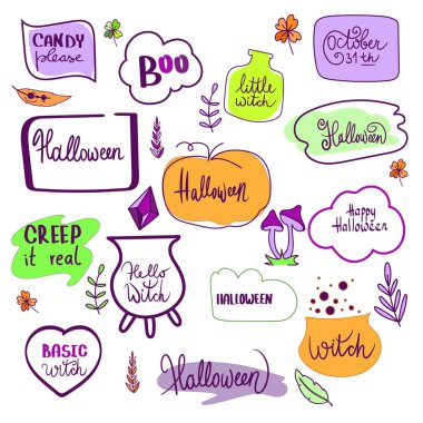 Cadılar Bayramı harfleri dizaynı. Cadılar bayramın kutlu olsun. Selamlama vektörü illüstrasyonu.