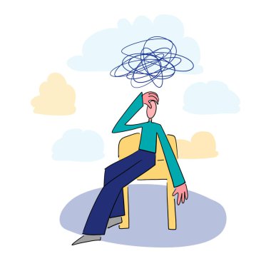 Hüsrana uğramış bir adam. Akıl sağlığı sorunu. Sancak, web sitesi tasarımı veya iniş web sayfası için ruh sağlığı ve psikoloji kavramı