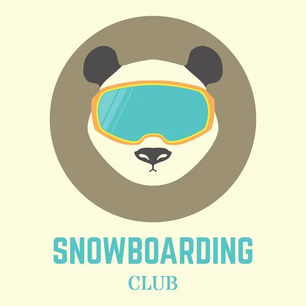 Kepala beruang panda dengan kacamata Snowboard. Ilustrasi vektor , - Stok Vektor