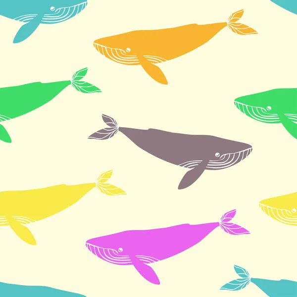 Seamless mönster med blå valar. Vektor illustration. — Stock vektor