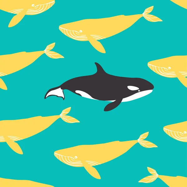 Problemfri mønster med søde hvaler. – Stock-vektor