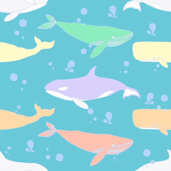 Modèle sans couture avec des baleines mignonnes. — Image vectorielle