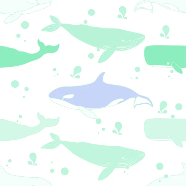 Modèle sans couture avec des baleines mignonnes. — Image vectorielle