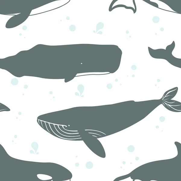 Sømløst mønster med søte hvaler. – stockvektor