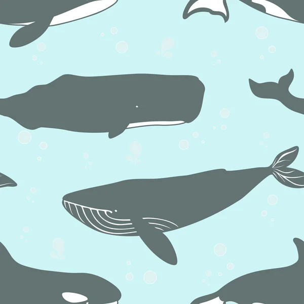 Modèle sans couture avec des baleines mignonnes. — Image vectorielle