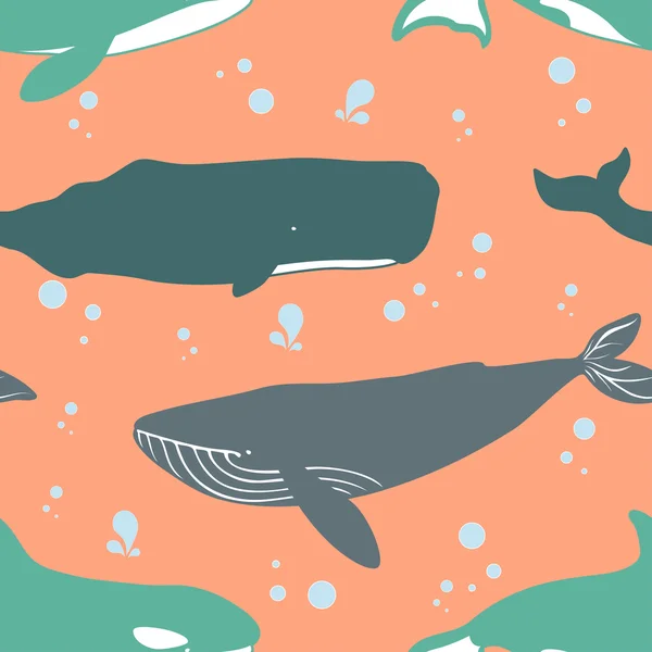 Modèle sans couture avec des baleines mignonnes. — Image vectorielle