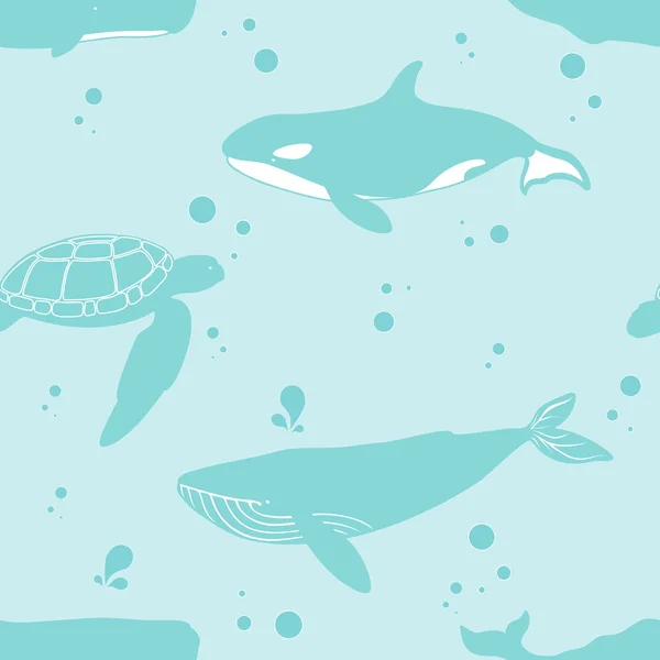 Sømløst mønster med marine dyr . – stockvektor