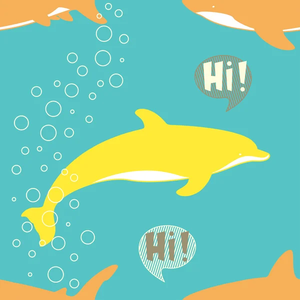 Seamless Pattern with cute shark and dolphin. — Stock Vector