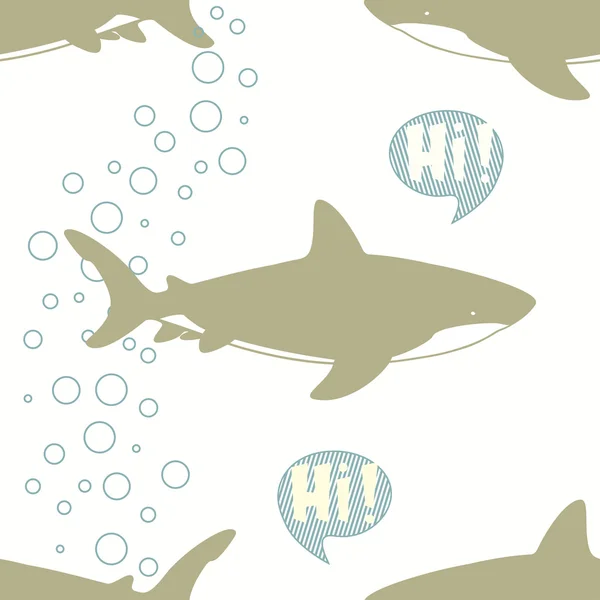 Seamless mönster med söta hajar. — Stock vektor