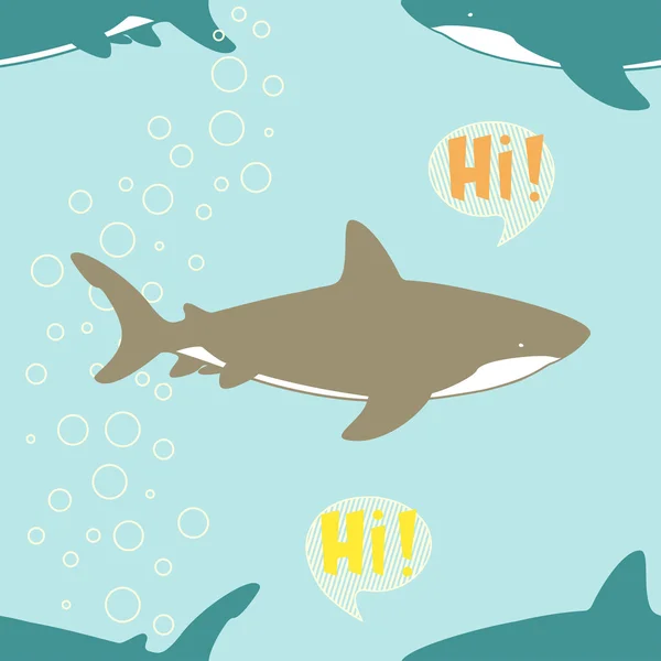 Patrón sin costuras con tiburones lindos . — Vector de stock