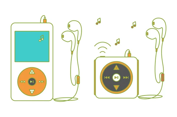 Συσκευές αναπαραγωγής μουσικής με ακουστικά. — Διανυσματικό Αρχείο