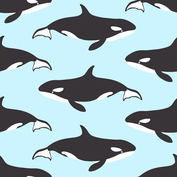 Płynny wzór z wielorybami-zabójcami. — Zdjęcie stockowe
