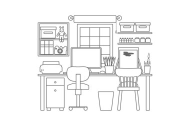 Çalışma alanı ile masaüstü bilgisayar.