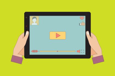 Tablet bilgisayar üstünde belgili tanımlık perde video oynatıcı ile.