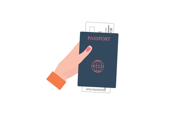 Human Hand Holding Boarding Pass and Passport. — Stock Vector