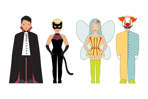 Peri kostümleri ile Halloween karakterler. — Stok Vektör